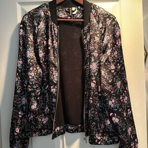 H&M Satin floral zip bomber jacket.